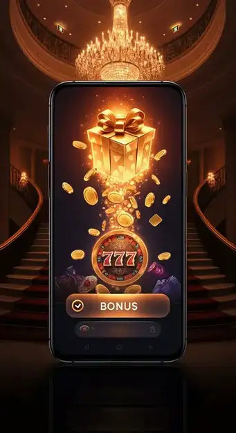 Banner promozionale dei bonus di benvenuto di Dolly Casino, con simboli di giri gratuiti e icone di casinò in un ambiente lussuoso e moderno.